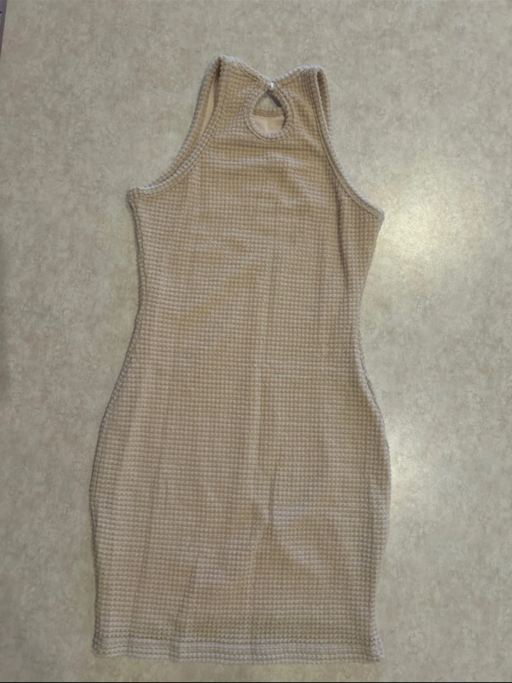 Sleeveless Textured Mini Dress in Beige - Picture 2 of 2